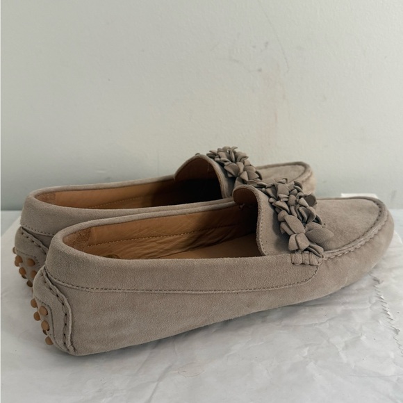 M Gemi The Felize Fiori Suede Embellished Driving Loafer Slip On Mule in Beige - Picture 9 of 12